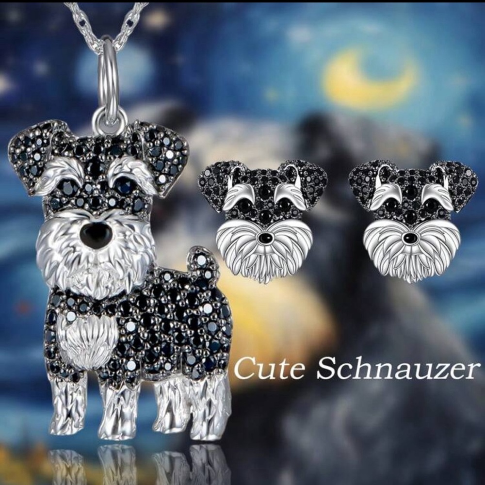 Schnauzer‎ Rhinestone Necklace and Earrings Set